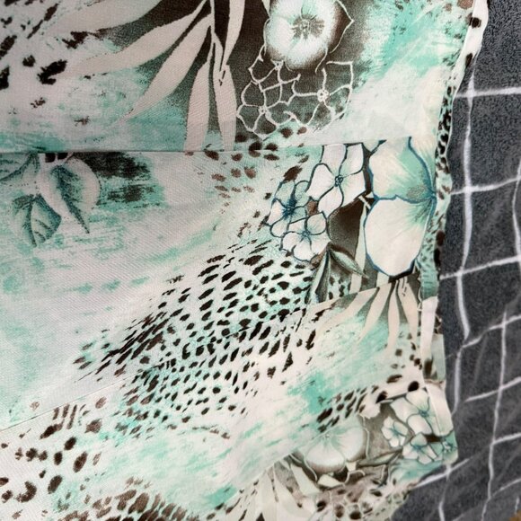 Vintage ConradC Teal Brown Tropical Floral Animal Print Maxi Skirt Size 14 - Picture 2 of 3